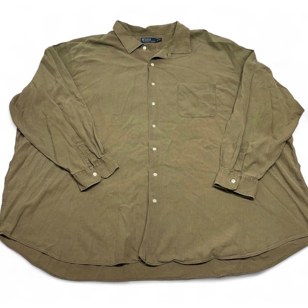 Polo Ralph Lauren Mens 5XB Big Olive Green Herringbone Button Down Shirt 0193